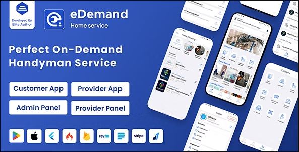 eDemand - Multi Vendor On Demand Handy Services, Handyman with Flutter App & Admin panel