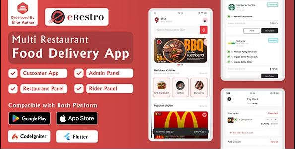 eRestro - Multi Restaurant Flutter App | Food Ordering App with Admin Panel & Restaurant Panel
